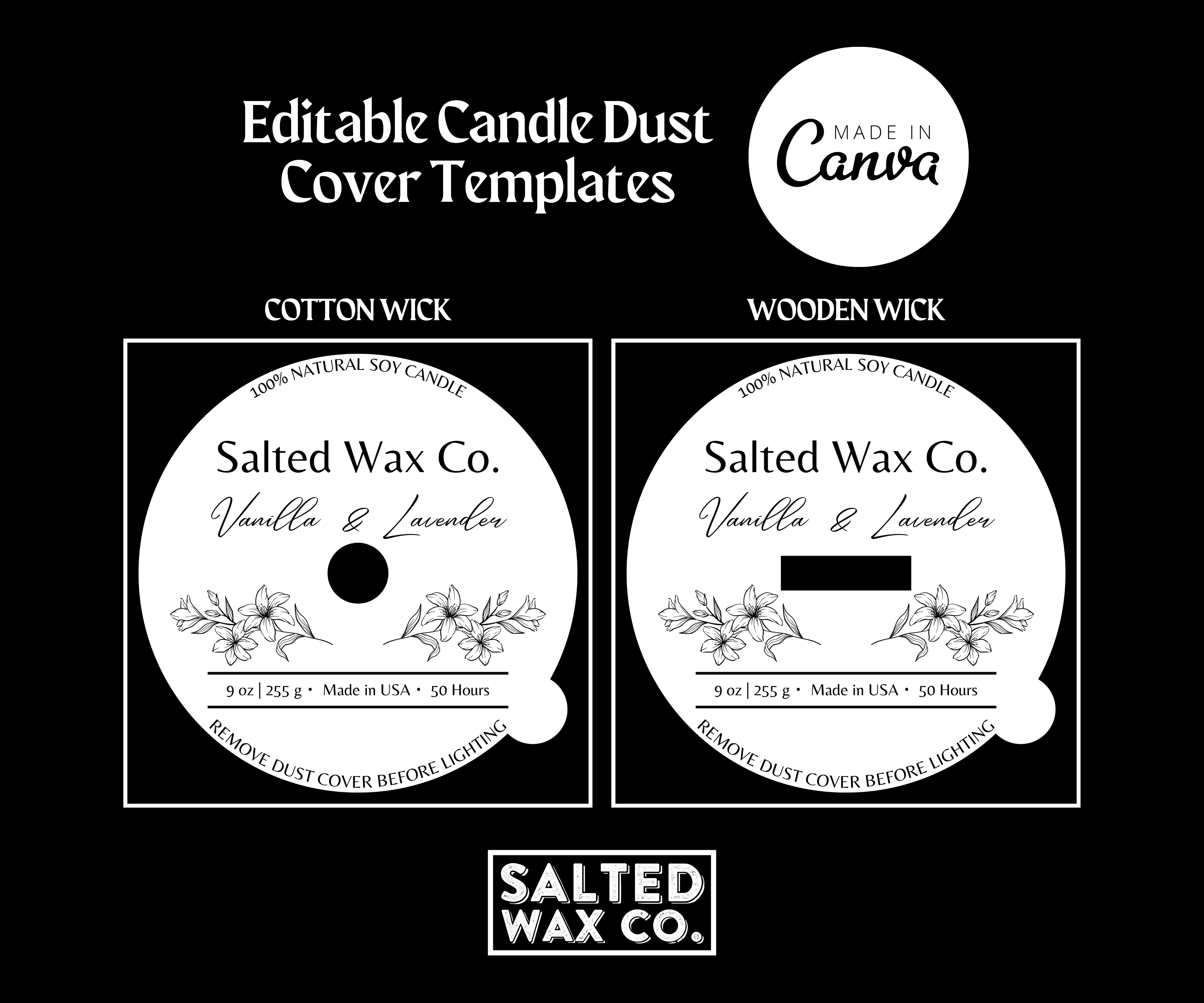 Editable Candle Dust Cover Template - 003 – Salted Wax Co.